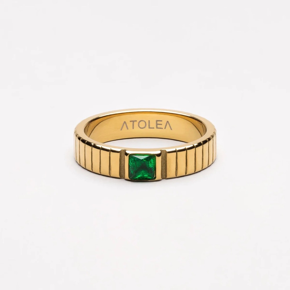 Atolea Chunky Emerald Ring - Size 6 - 18k Gold, Waterproof, &  New with Dust Bag